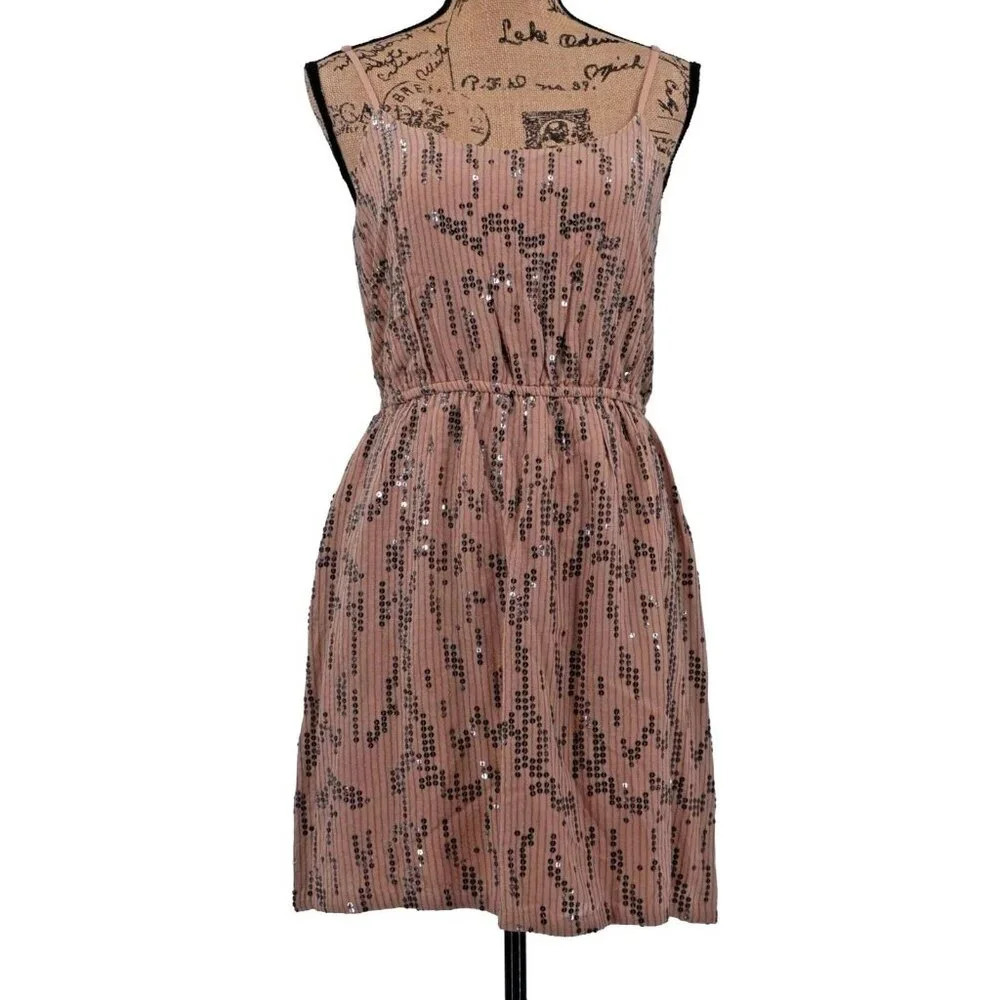 Staring At‎ Stars Women Dress Medium M Pink Silver Sequins Elastic Waist